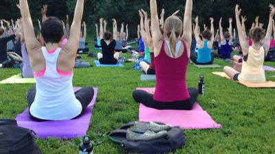group yoga in Prospect Park