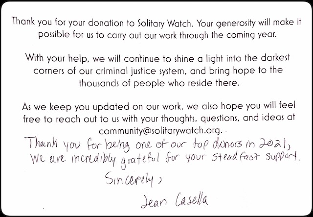 Thank you for your donation to Solitary Watch.